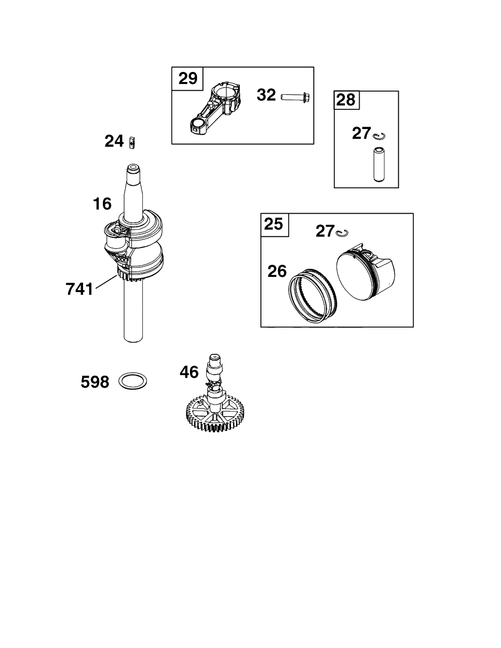 Crankshaft Group Diagram and Parts List for 8P502-0026-H5  Briggs and Stratton Engine
